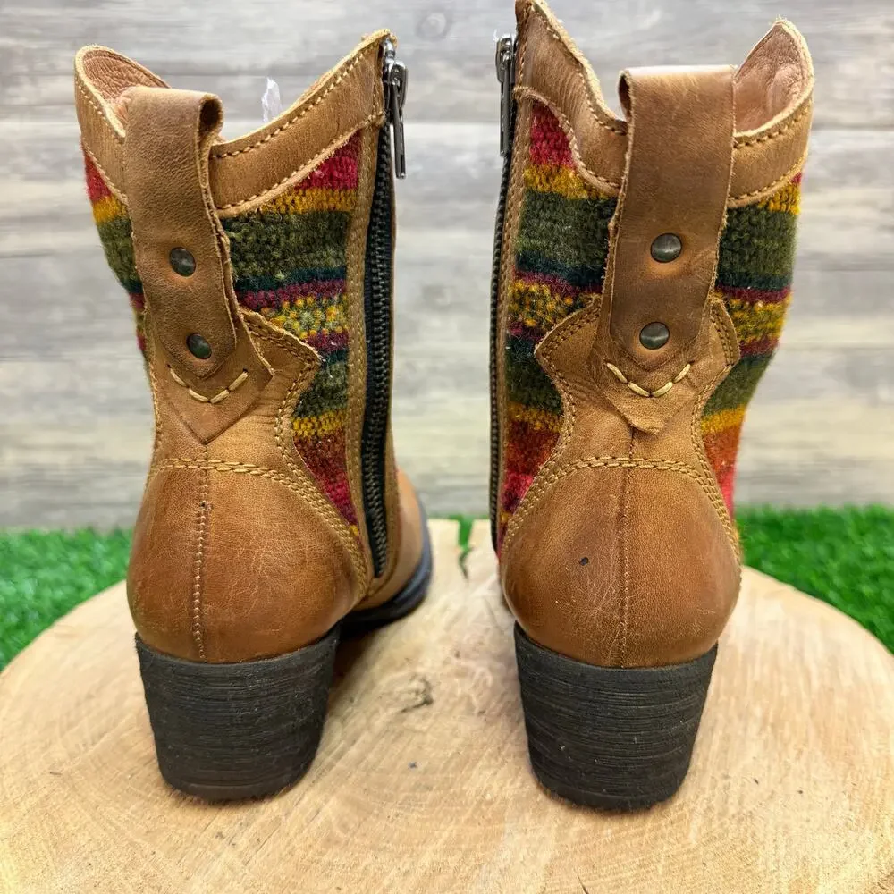 Born Women - Size 6.5 - Tan Tapestry Ankle Zipper Boots MOE3 - Picture 5 of 9
